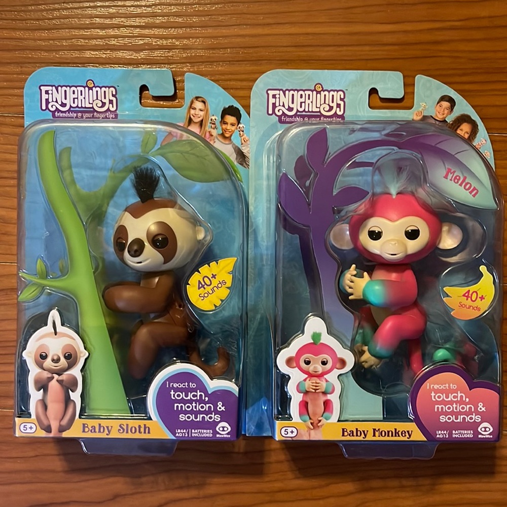 WowWee Fingerlings~ Kelsey the baby Sloth & Melon the baby Monkey